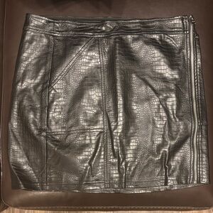 Black Croc-Embossed Leather Skirt